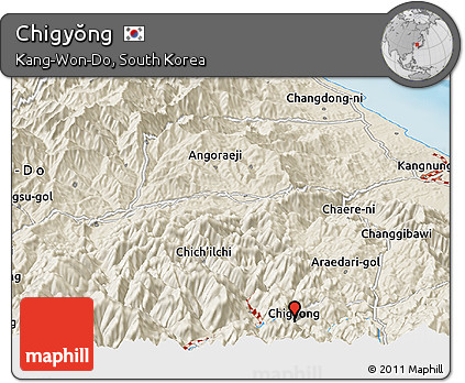 Shaded Relief Panoramic Map of Chigyŏng
