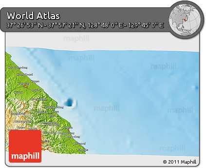 Physical 3D Map of the Area around 37° 42' 7" N, 129° 16' 30" E