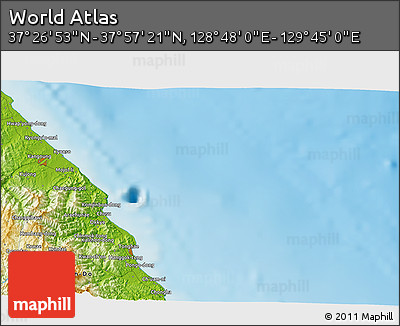 Physical 3D Map of the Area around 37° 42' 7" N, 129° 16' 30" E