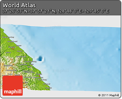 Physical 3D Map of the Area around 37° 42' 7" N, 129° 16' 30" E