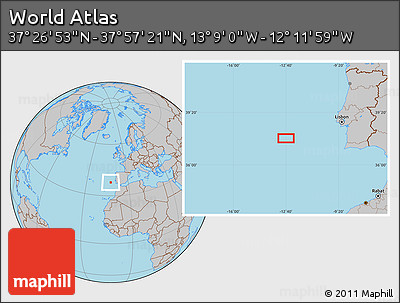 Gray Location Map of the Area around 37°&nbsp;42'&nbsp;7"&nbsp;N,&nbsp;12°&nbsp;40'&nbsp;30"&nbsp;W