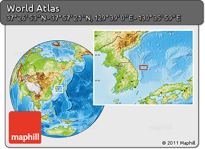 Physical Location Map of the Area around 37° 42' 7" N, 130° 7' 30" E
