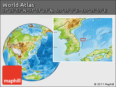 Physical Location Map of the Area around 37° 42' 7" N, 130° 7' 30" E