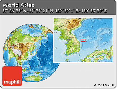 Physical Location Map of the Area around 37° 42' 7" N, 130° 7' 30" E