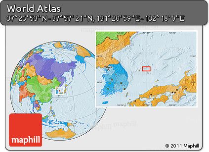 Political Location Map of the Area around 37° 42' 7" N, 131° 49' 29" E