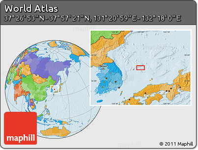 Political Location Map of the Area around 37° 42' 7" N, 131° 49' 29" E