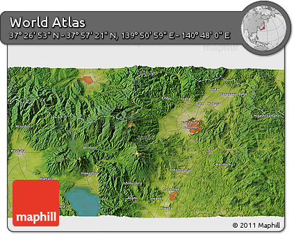 Satellite 3D Map of the Area around 37° 42' 7" N, 140° 19' 29" E