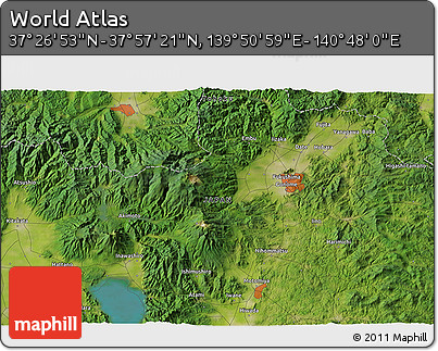 Satellite 3D Map of the Area around 37° 42' 7" N, 140° 19' 29" E