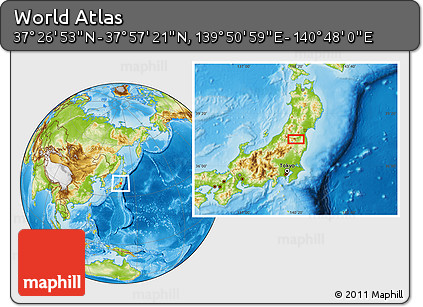 Physical Location Map of the Area around 37° 42' 7" N, 140° 19' 29" E