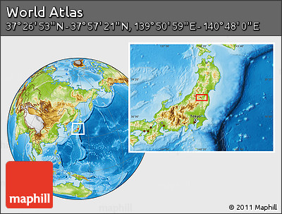 Physical Location Map of the Area around 37° 42' 7" N, 140° 19' 29" E