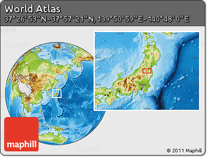 Physical Location Map of the Area around 37° 42' 7" N, 140° 19' 29" E
