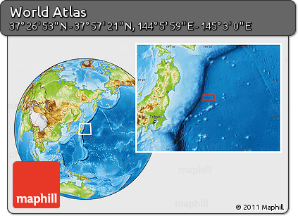 Physical Location Map of the Area around 37° 42' 7" N, 144° 34' 29" E