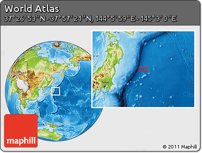 Physical Location Map of the Area around 37° 42' 7" N, 144° 34' 29" E
