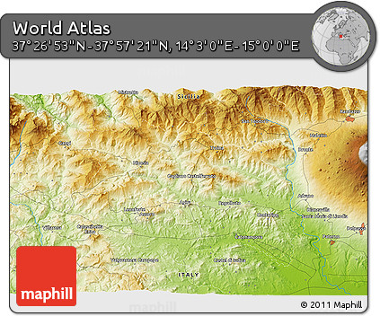 Physical 3D Map of the Area around 37° 42' 7" N, 14° 31' 30" E