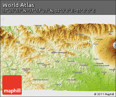 Physical 3D Map of the Area around 37° 42' 7" N, 14° 31' 30" E