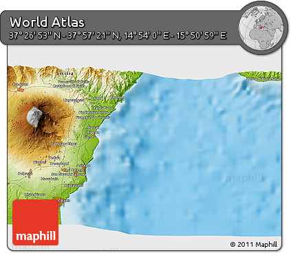 Physical 3D Map of the Area around 37° 42' 7" N, 15° 22' 30" E