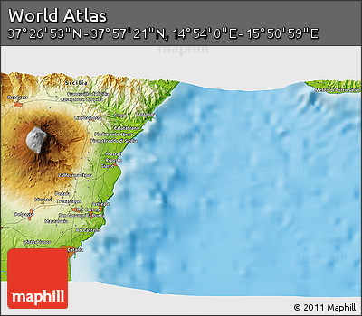 Physical 3D Map of the Area around 37° 42' 7" N, 15° 22' 30" E