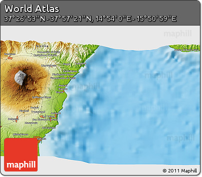 Physical 3D Map of the Area around 37° 42' 7" N, 15° 22' 30" E