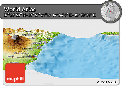 Physical Panoramic Map of the Area around 37° 42' 7" N, 15° 22' 30" E