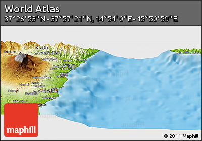 Physical Panoramic Map of the Area around 37° 42' 7" N, 15° 22' 30" E