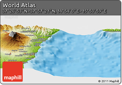 Physical Panoramic Map of the Area around 37° 42' 7" N, 15° 22' 30" E