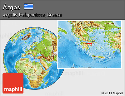 Physical Location Map of Árgos