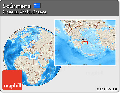 Shaded Relief Location Map of Soúrmena