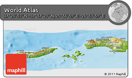 Physical Panoramic Map of the Area around 37° 42' 7" N, 26° 25' 29" E