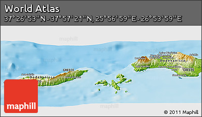 Physical Panoramic Map of the Area around 37° 42' 7" N, 26° 25' 29" E