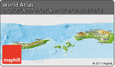 Physical Panoramic Map of the Area around 37° 42' 7" N, 26° 25' 29" E