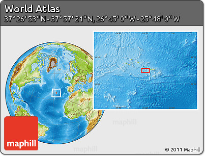 Physical Location Map of the Area around 37° 42' 7" N, 26° 16' 29" W