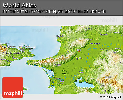 Physical 3D Map of the Area around 37° 42' 7" N, 27° 16' 29" E