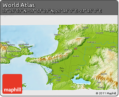 Physical 3D Map of the Area around 37° 42' 7" N, 27° 16' 29" E