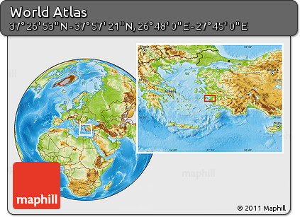 Physical Location Map of the Area around 37° 42' 7" N, 27° 16' 29" E