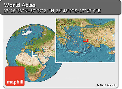 Satellite Location Map of the Area around 37° 42' 7" N, 27° 16' 29" E