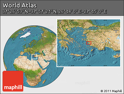 Satellite Location Map of the Area around 37° 42' 7" N, 27° 16' 29" E