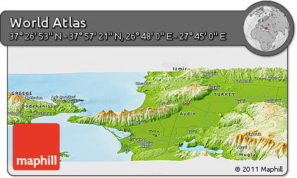 Physical Panoramic Map of the Area around 37° 42' 7" N, 27° 16' 29" E