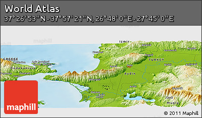 Physical Panoramic Map of the Area around 37° 42' 7" N, 27° 16' 29" E