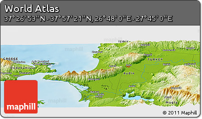 Physical Panoramic Map of the Area around 37° 42' 7" N, 27° 16' 29" E