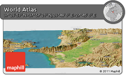 Satellite Panoramic Map of the Area around 37° 42' 7" N, 27° 16' 29" E