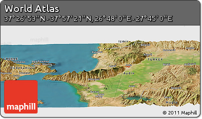 Satellite Panoramic Map of the Area around 37° 42' 7" N, 27° 16' 29" E