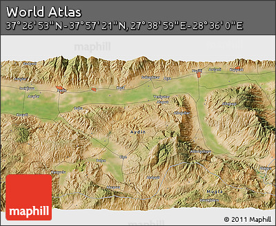 Satellite 3D Map of the Area around 37° 42' 7" N, 28° 7' 30" E