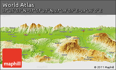 Physical Panoramic Map of the Area around 37° 42' 7" N, 28° 7' 30" E