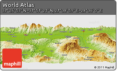 Physical Panoramic Map of the Area around 37° 42' 7" N, 28° 7' 30" E
