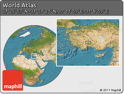 Satellite Location Map of the Area around 37° 42' 7" N, 30° 40' 29" E