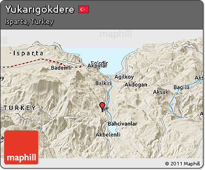 Shaded Relief Panoramic Map of Yukarıgökdere