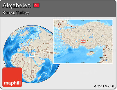 Shaded Relief Location Map of Akçabelen