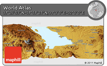 Physical Panoramic Map of the Area around 37° 42' 7" N, 31° 31' 29" E