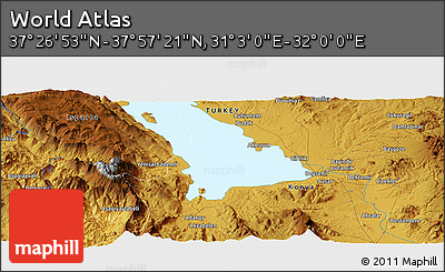 Physical Panoramic Map of the Area around 37° 42' 7" N, 31° 31' 29" E