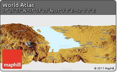 Physical Panoramic Map of the Area around 37° 42' 7" N, 31° 31' 29" E